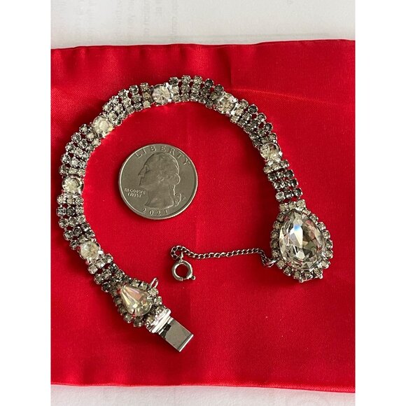 Vintage Kramer Of New York Bracelet Silver Tone Clear Rhinestone Safety Chain 7" - Picture 1 of 11